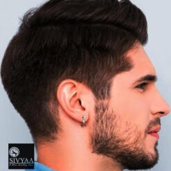 SIVYAA male model-men's single rudraksh bead drop pure silver dangle stud