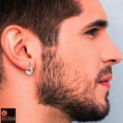 male model wearing- Kaju Shape grid textured pure silver Hoop Earrings 14mm