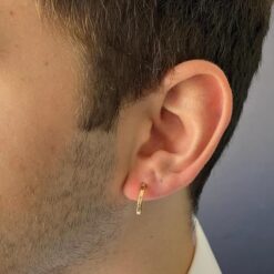 male model wearing - SIVYAA flat 2mm th 16mm silver hoop