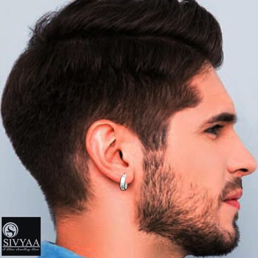 male model wearing -men's plain round flattish edge 15mm hoop bali