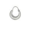 men's Kaju Shape grid textured pure silver Hoop Earrings 14mm