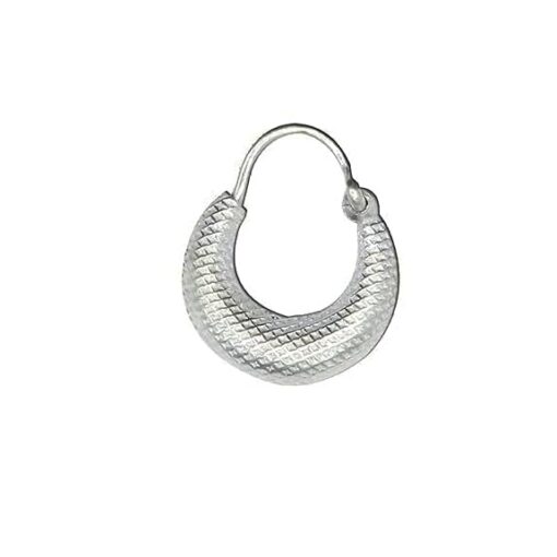 men's Kaju Shape grid textured pure silver Hoop Earrings 14mm