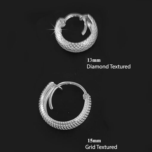 men's diamond & grid textured round curvish edge 13mm hoop