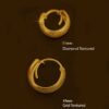 men's diamond & grid textured round curvish edge gold 13mm & 15mm hoop bali earring
