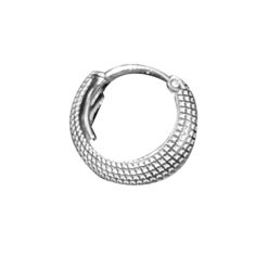 SIVYAA men's round grid textured curvish edge 15mm hoop bali earring