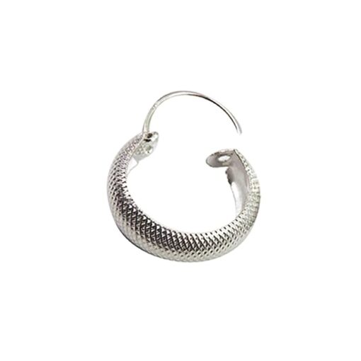 men's round grid textured curvish edge 15mm hoop bali earring