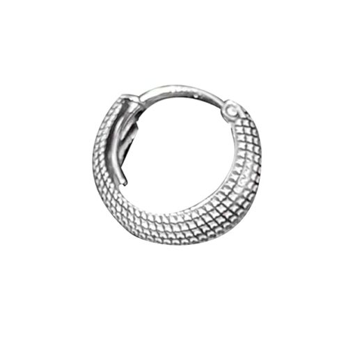 SIVYAA men's round grid textured curvish edge 15mm hoop bali earring