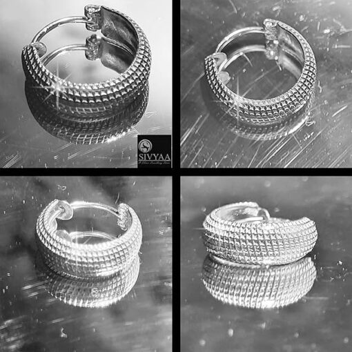 all side view -SIVYAA men's round grid textured curvish edge 15mm pure silver bali