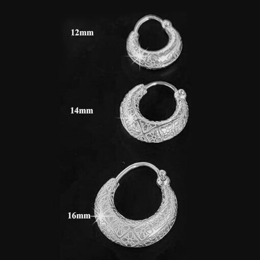 men's single flower textured kaju silver hoop all sizes