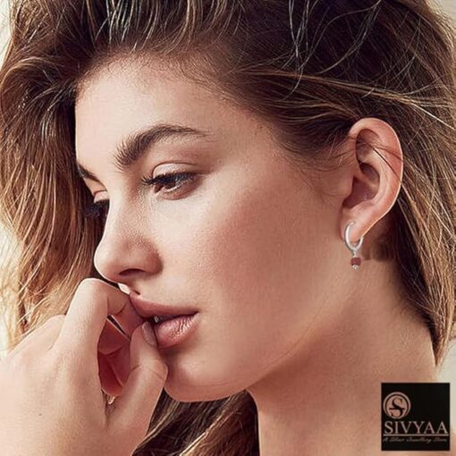 model wearing- SIVYAA drop shiv shakti rudraksh bead charm silver hoop