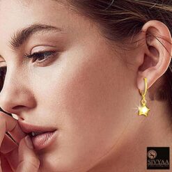model wearing- gold drop star charm silver hoop bali-SIVYAA