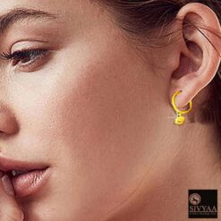 model wearing- heart model wearing- charm drop Textured Round Gold finish Silver hoop