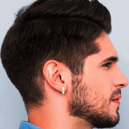 male model wearing-SIVYAA plain round curvish edge 15mm pure silver hoop bali