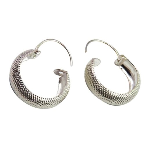 SIVYAA round grid textured curvish edge pure silver bali earring 15mm