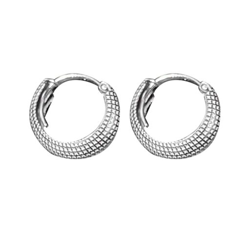 SIVYAA round grid textured curvish edge pure silver hoop bali earring 15mm