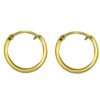 top view- Gold finish plain round flattish edge 15mm pure silver hoop bali earring