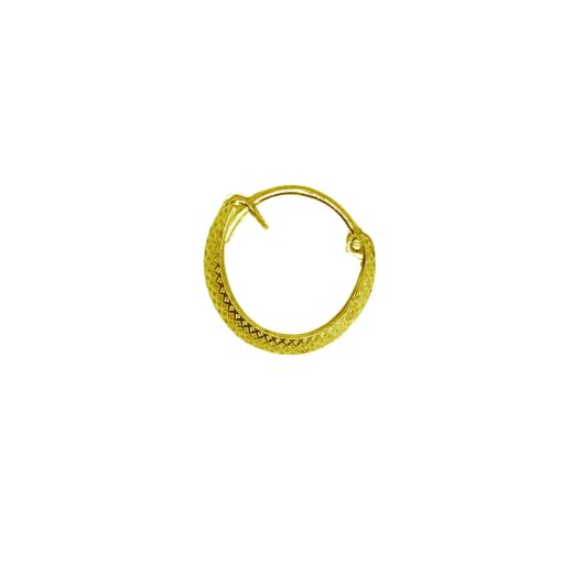 top view- men's diamond textured round curvish edge gold finish hoop bali earring