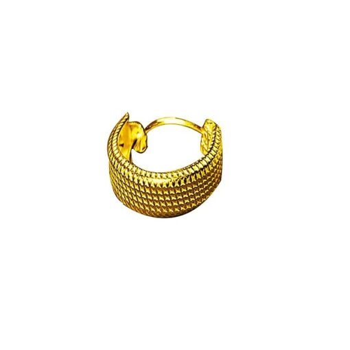 top view- SIVYAA men's grid textured round flattish edge gold finish hoop