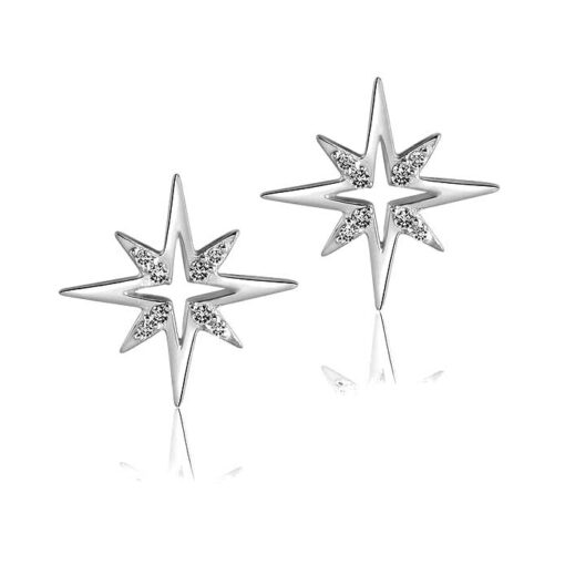pure silver Starburst CZ Stud Earrings for Women & Girls