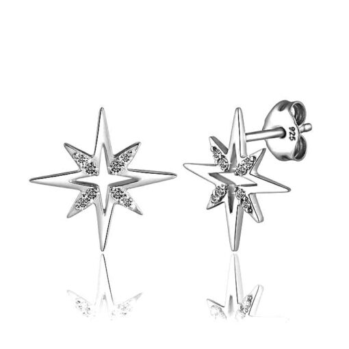 front-side view pure silver Starburst CZ Stud Earrings for Women & Girls
