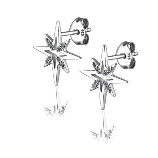 side view pure silver Starburst CZ Stud Earrings for Women & Girls