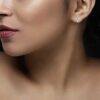 model wearing-SIVYAA pure silver Starburst CZ Stud Earrings for Women & Girls