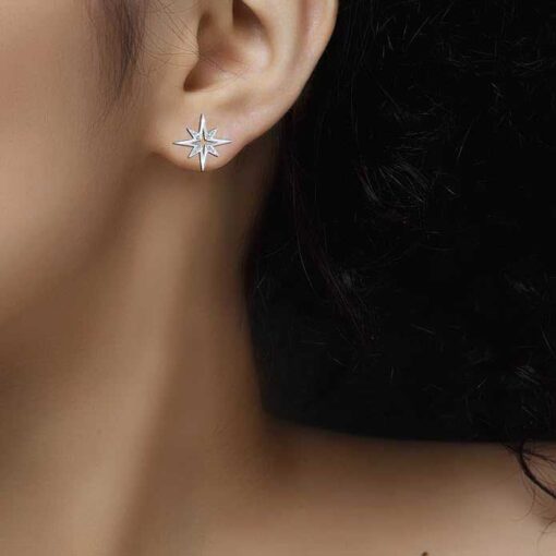 model wearing-Starburst CZ Stud pure silver Earrings for Women & Girls