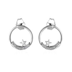 Silver Moon n Star Round CZ Stud Earring