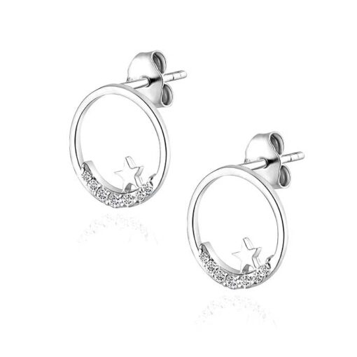 side view-mesurment-Silver Moon n Star Round CZ Stud Earring