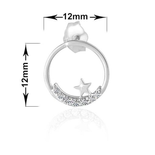 mesurment-Silver Moon n Star Round CZ Stud Earring