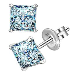 9mm Princess CZ stud earrings for women – push back style