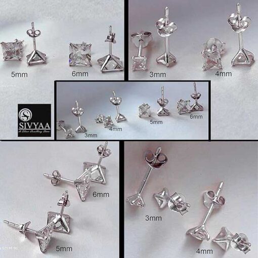 tiny sizes view - Princess CZ stud earrings for women – push back style