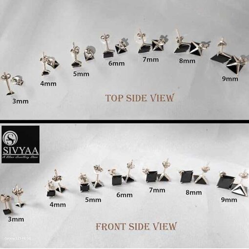 all variants view - 925 silver Black Princess Cut CZ Stud Earrings