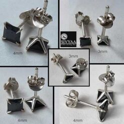 all side view- 925 silver Black Princess Cut CZ Stud Earrings