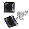 9mm 925 silver Black Princess Cut CZ Stud Earrings