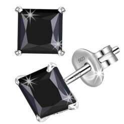 9mm 925 silver Black Princess Cut CZ Stud Earrings