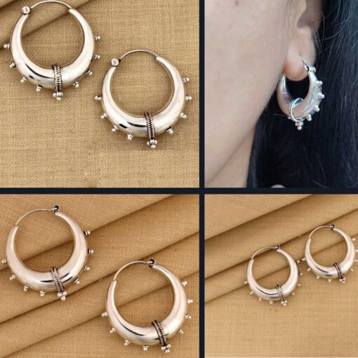 other view- Oxidized Tribal 925 Silver Hoop Earrings for Women | SIVYAA