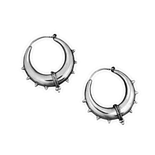 Oxidized 925 silver tribal hoop earrings with dotted accents and crescent design