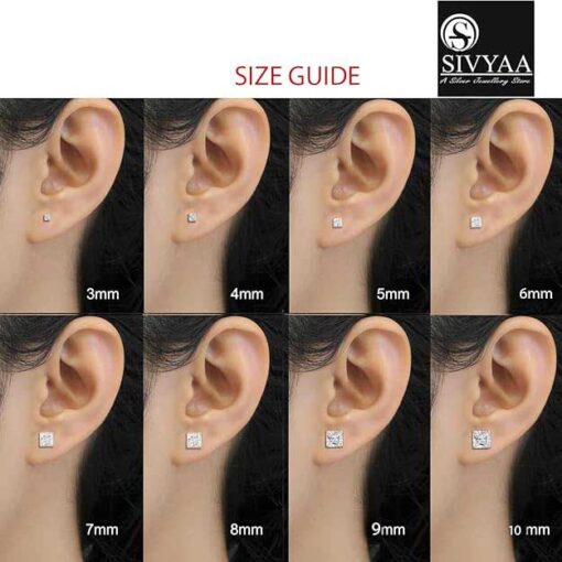 size comparison- 3mm 925 Silver Princess Cut Zirconia Stud Earrings