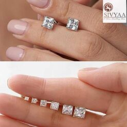 real view-3mm 925 Silver Princess Cut Zirconia Stud Earrings