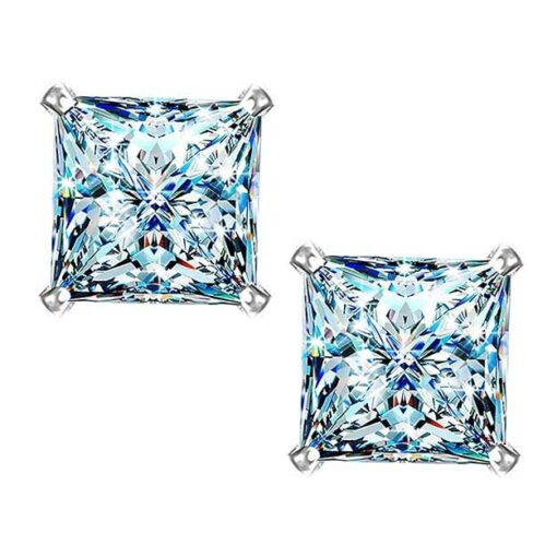 front view-9mm 925 Silver Princess Cut Zirconia Stud Earrings