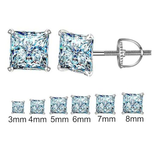 all sizes 925 Silver Princess Cut Zirconia Stud Earrings