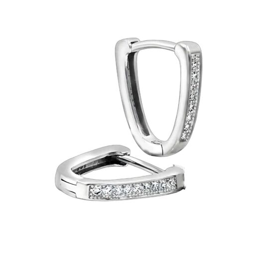 Close-up of CZ pave V hoop earrings in 925 sterling silver – front view