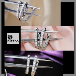 925 sterling silver V-shaped hoop earrings with sparkling CZ stones – side angle